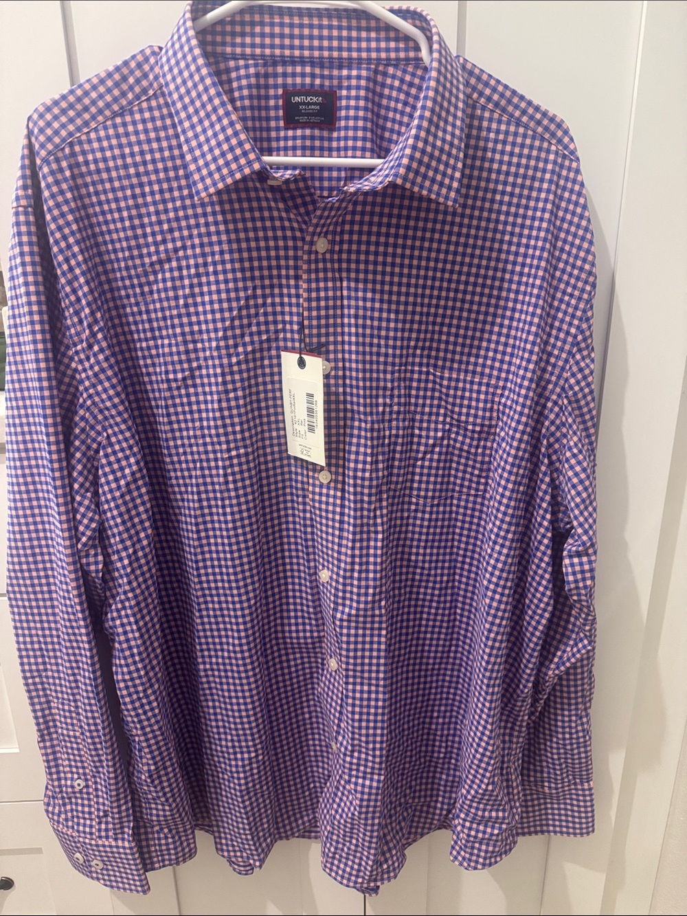 UNTUCKit Men’s XXL Relaxed Fit-Pink/Blue Gingham Long Sleeve Button-Down Shirt